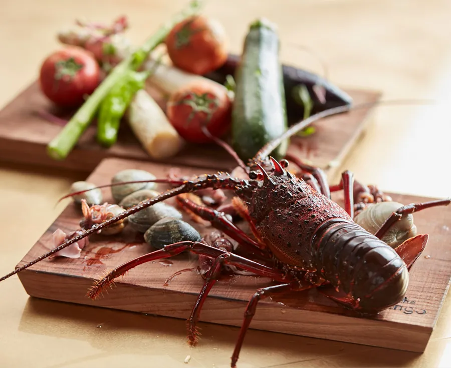 Spiny lobster and vegetables