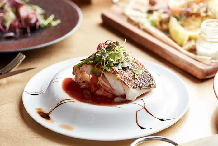 Meat dish served on sauce